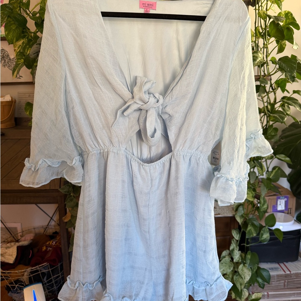 Light Blue Ruffled Women's Top